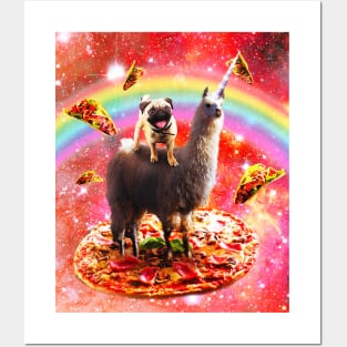 Space Pug Riding Llama Unicorn - Pizza & Taco Posters and Art